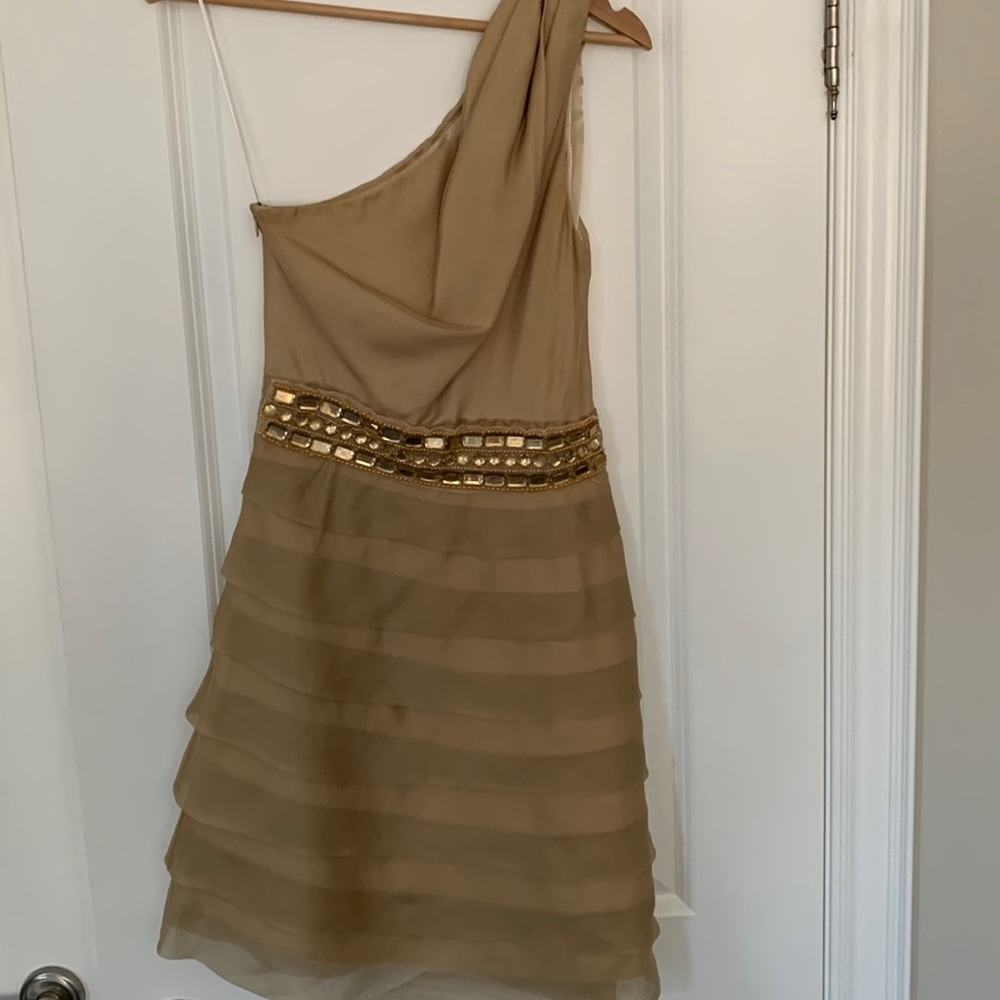 Silk one shoulder champagne cocktail dress
